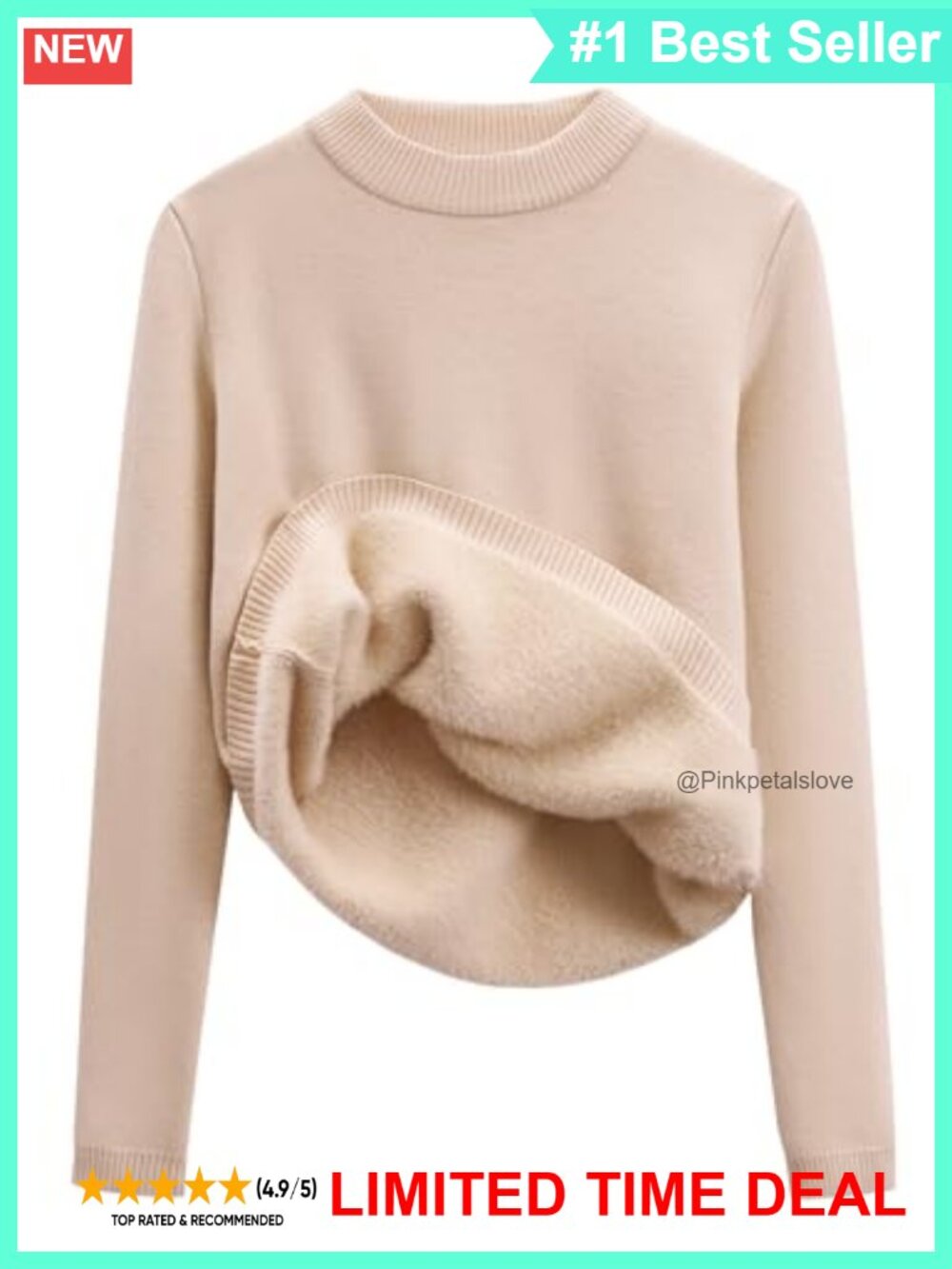 Womens Fleece Sherpa Lined Thermal Pullover Sweater Mockneck Warm Winter
